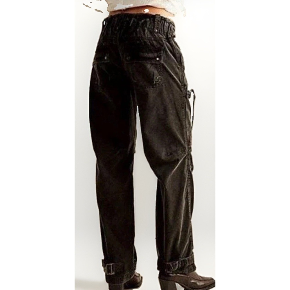 Free People Can't Compare Slouch Cargo Pants Zipper Pockets Black Small Y2K